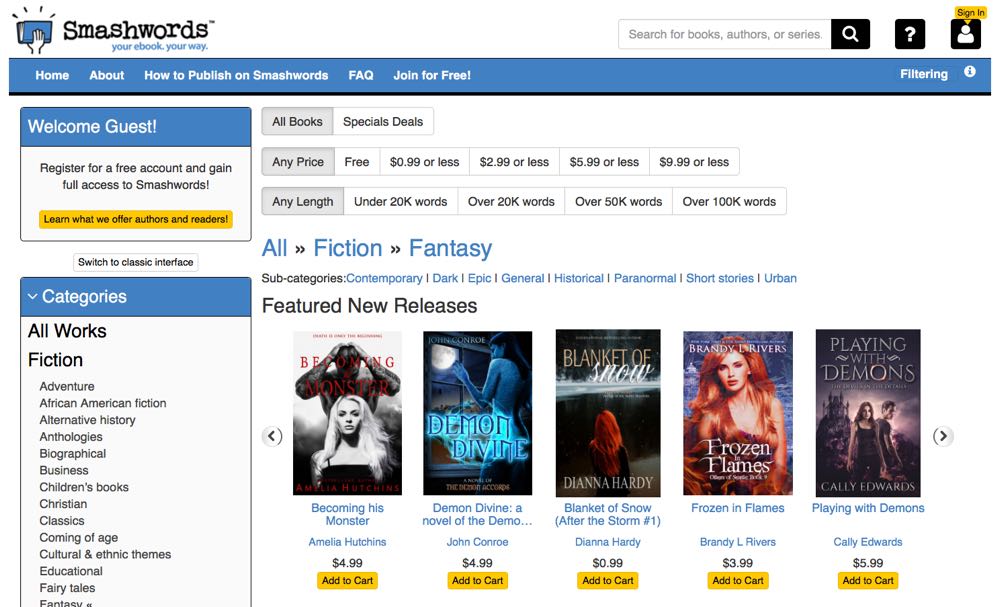 Page d'accueil de smashwords.com