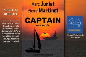 Invitation à la soirée de dédicace de Captain, de Marc Juniat et Pierre Martinet, le vendredi 5 juillet à la librairie du cinéma du Panthéon, à Paris